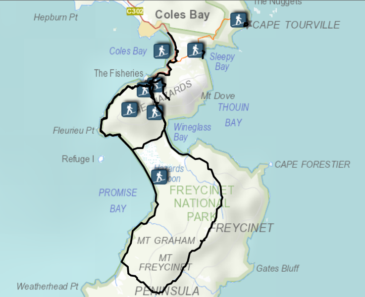 The Freycinet Circuit Hike map